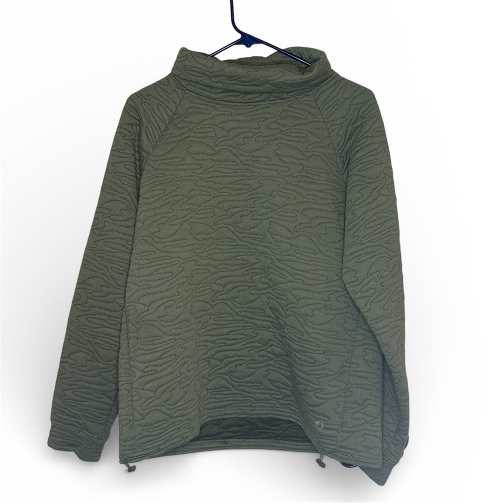 Olive Green Quilted Funnel Neck Sweatshirt
